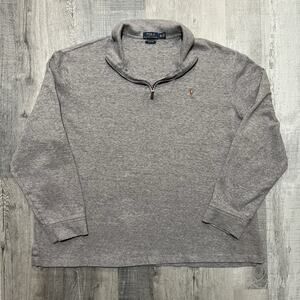 Polo Ralph Lauren Sweater Flesh Pony Estate Rib Grey Quarter Zip Pullover 2XL